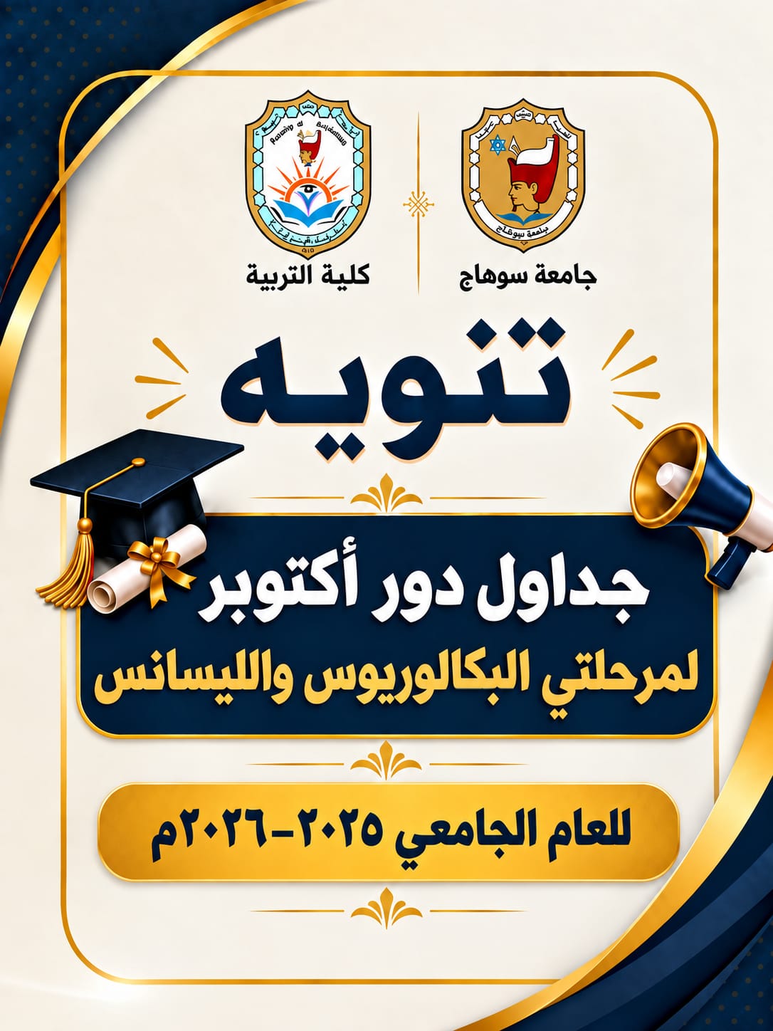 جداول امتحانات دور أكتوبر للبكالوريس والليسانس كليه التربية